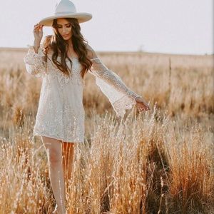 SFC Gypsy Boho Gold Glitter Off-the-Shoulder Dress